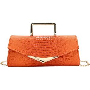 Vegan Leather Evening Handbag Crocodile Pattern Handle Clutch